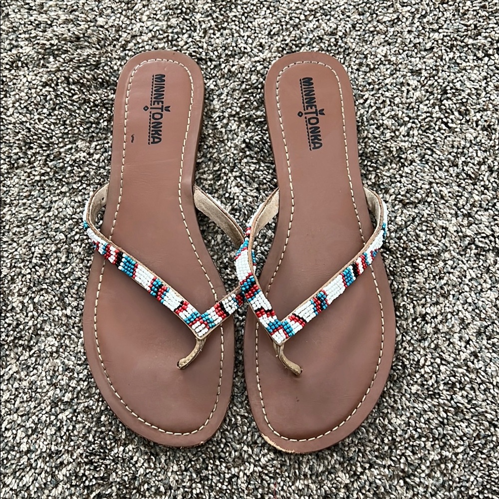 Minnetonka Women's Beaded Sandals - Brown and Multicolor